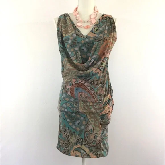 MANGO SUIT PAISLEY PRINT RUCHED SLEEVELESS DRESS - Picture 2 of 8